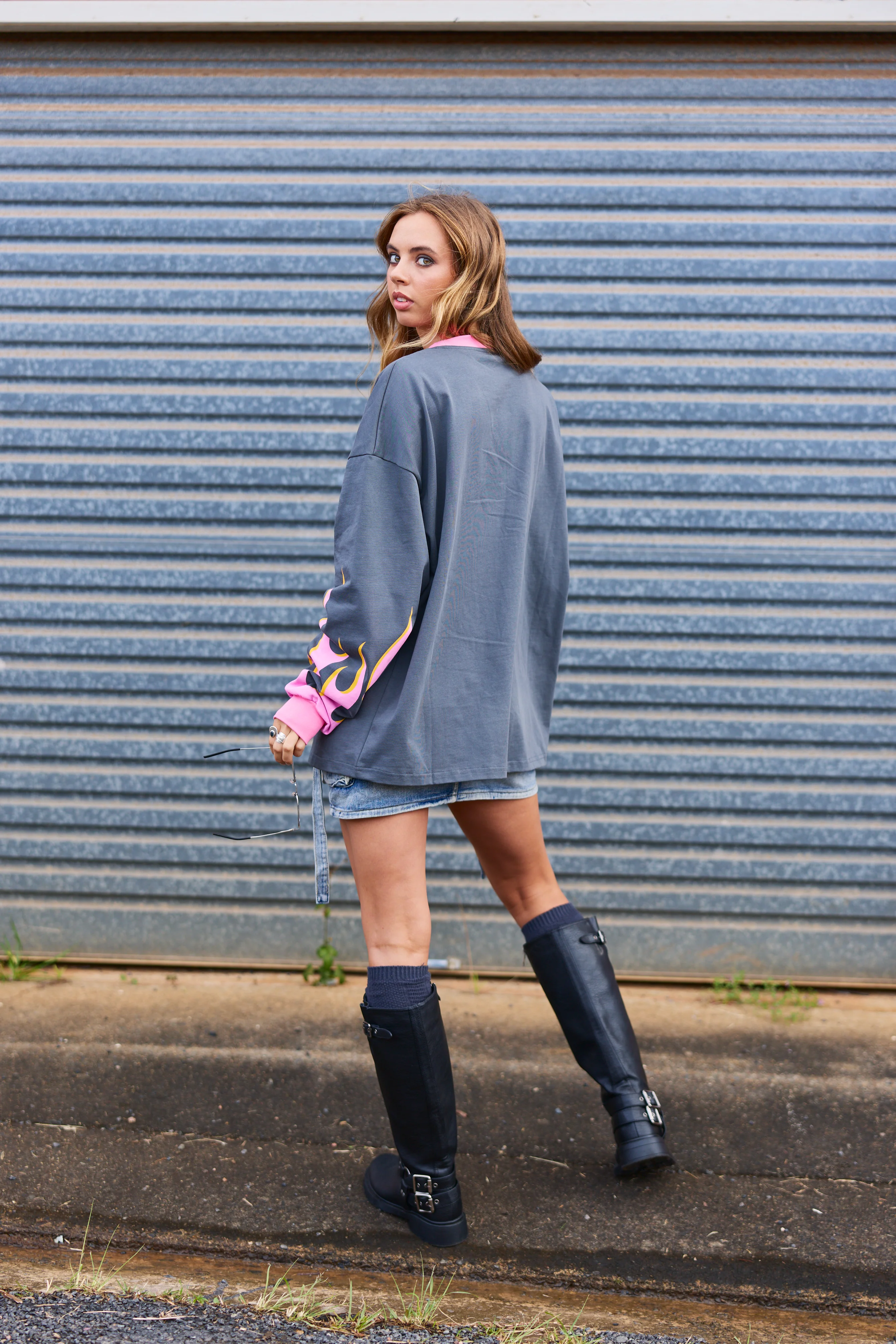 Moto Long Sleeve Tee - Charcoal - Image 4