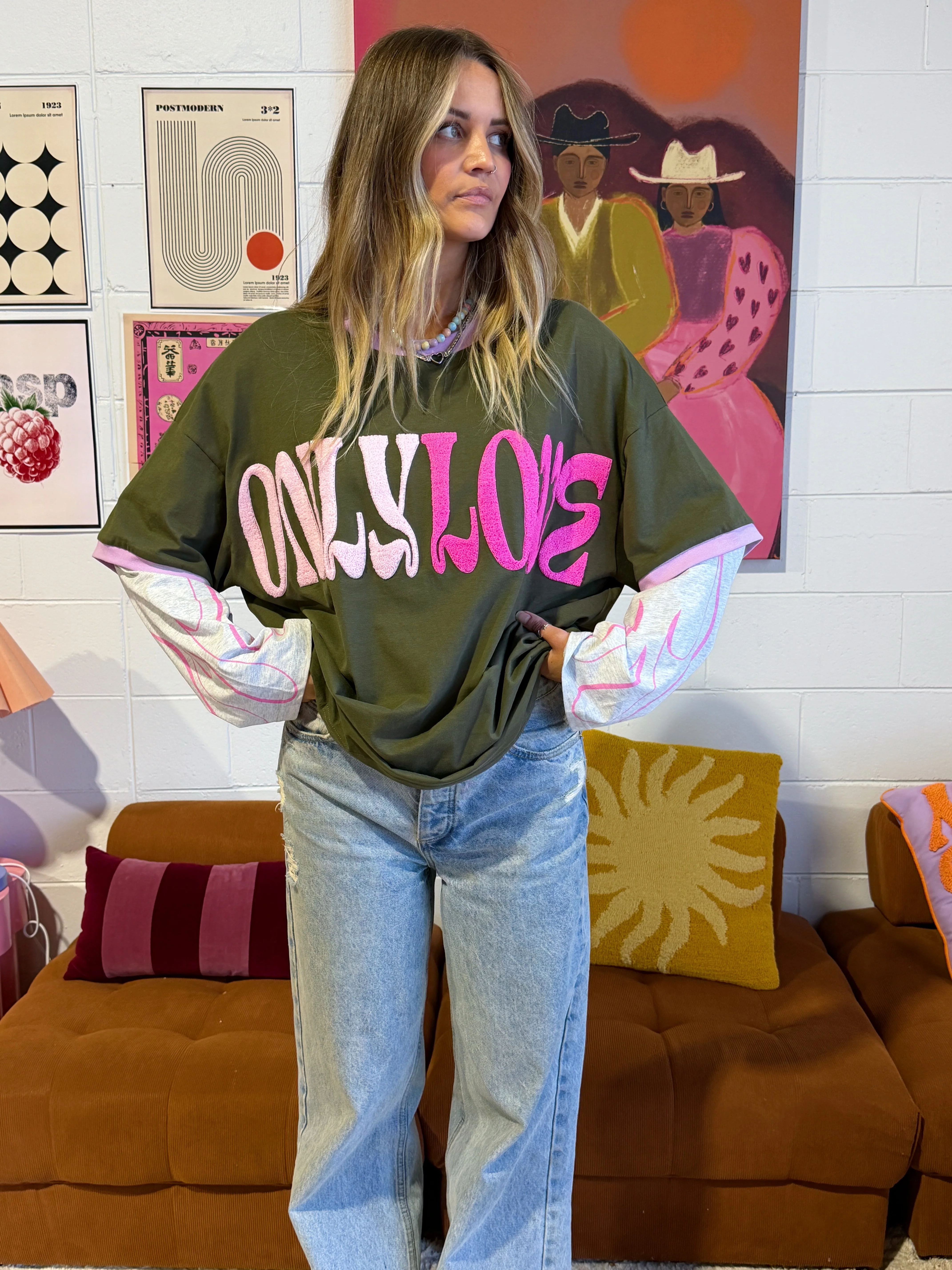 (WS) Love Sick Layered Tee - Kahki Pre Order