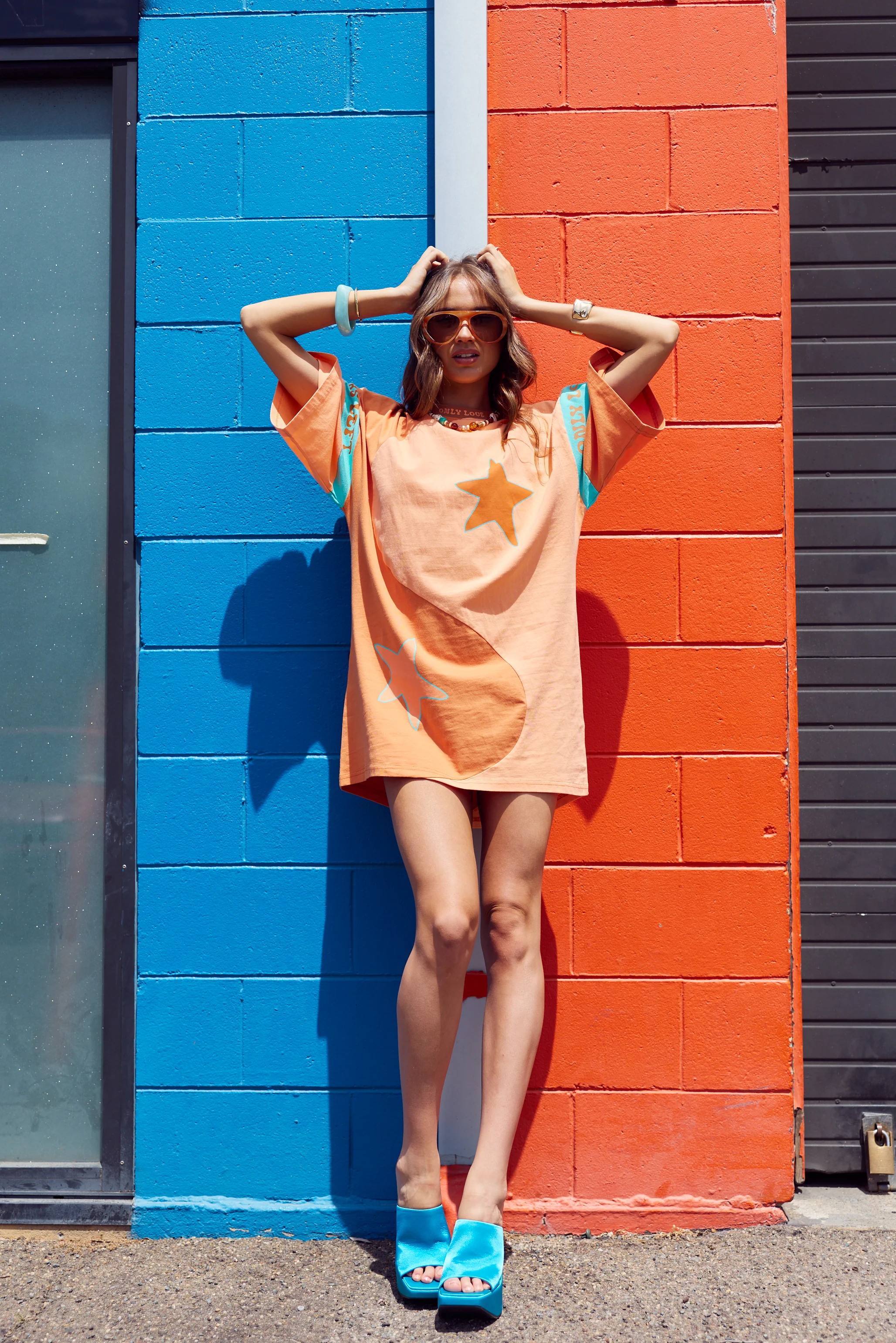 Yin Yang Tee Dress ~ Peach Turquoise - Image 6